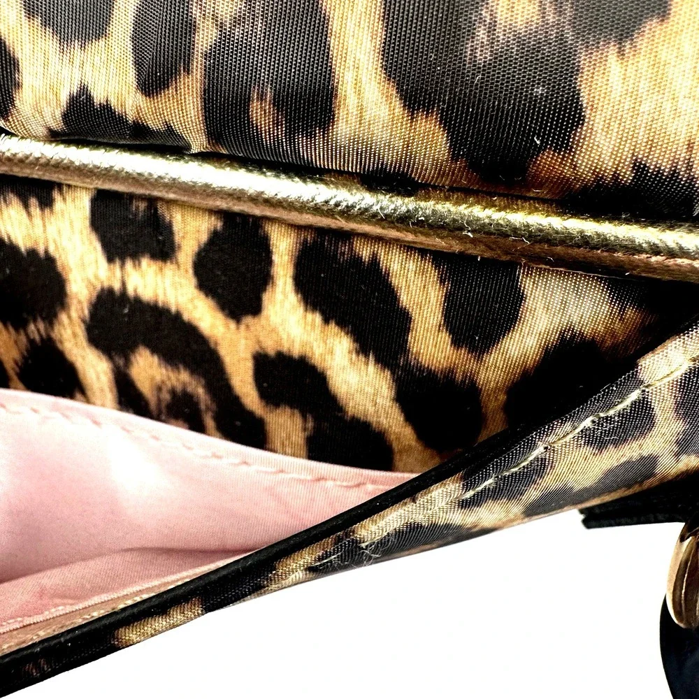 Paris Hilton Leopard Bowler Bag Rhinestone Logo Gold Heart Charm‎ Y2K